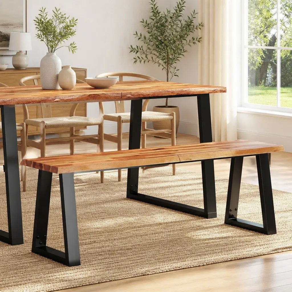 Acacia Live Edge Solid Wood Bench 140 cm with U-Shaped Legs