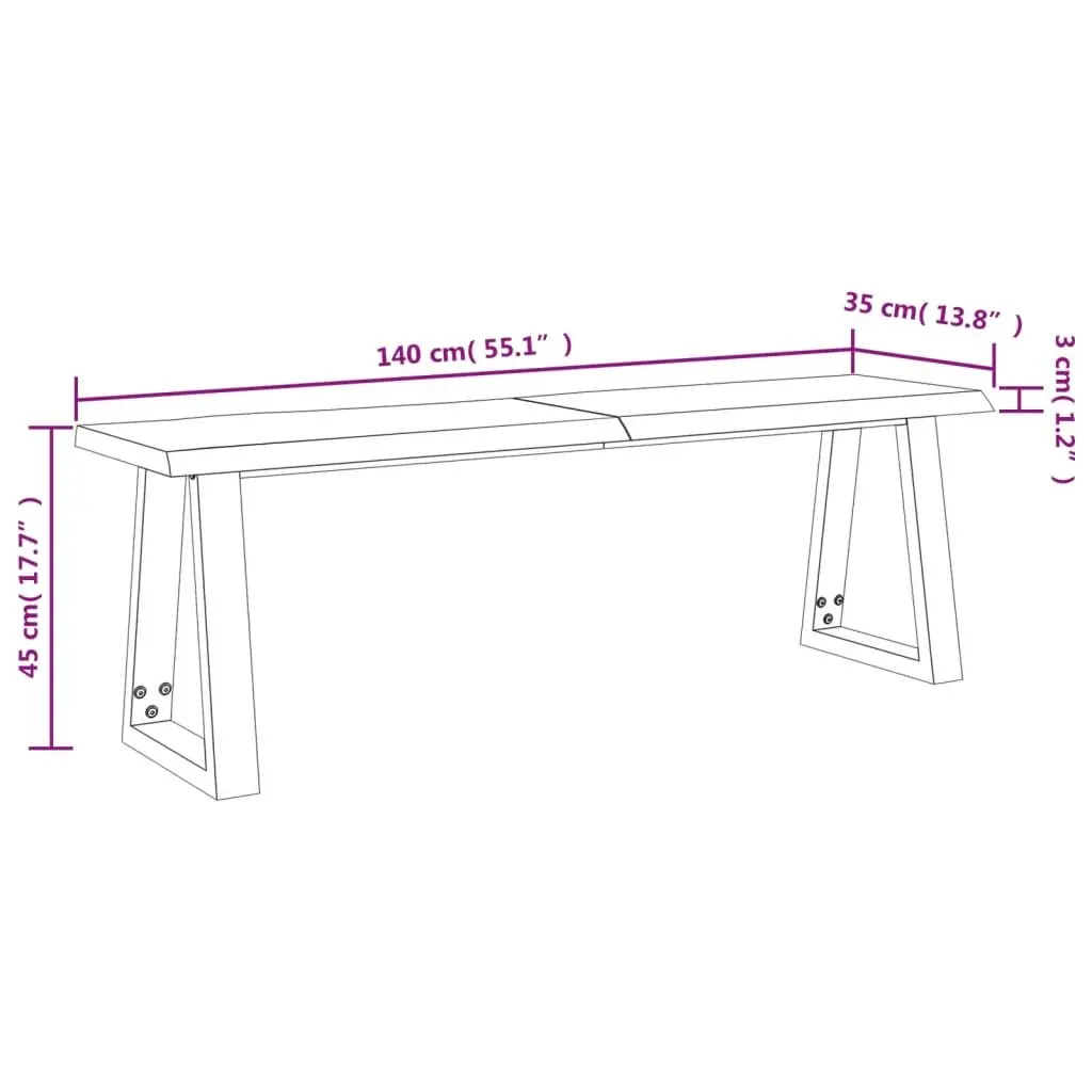 Acacia Live Edge Solid Wood Bench 140 cm with U-Shaped Legs
