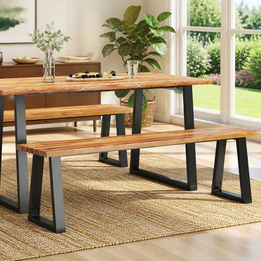 Live Edge 160cm Solid Acacia Wood Bench with Steel Frame