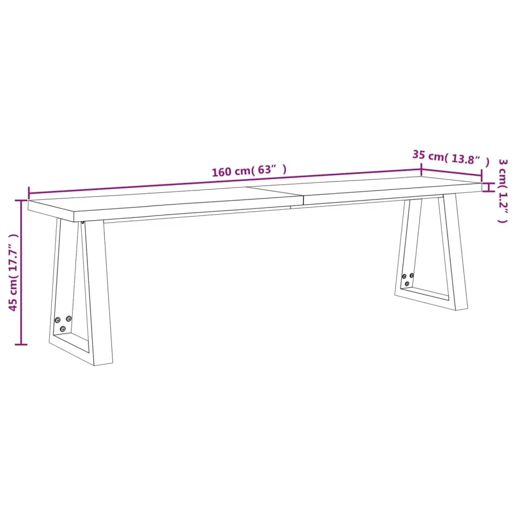 Live Edge 160cm Solid Acacia Wood Bench with Steel Frame
