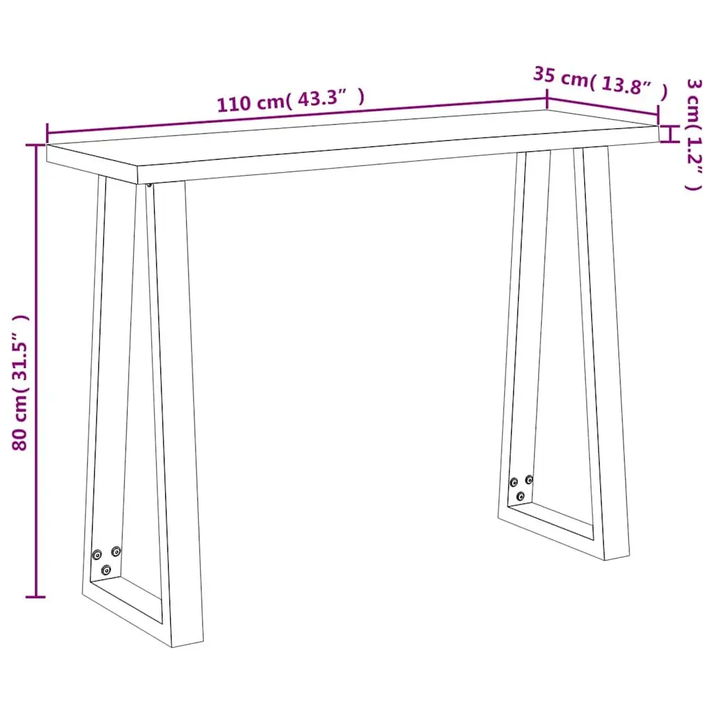 Console Table Solid Wood Acacia Live Edge Brown 110cm x 35cm x 80cm