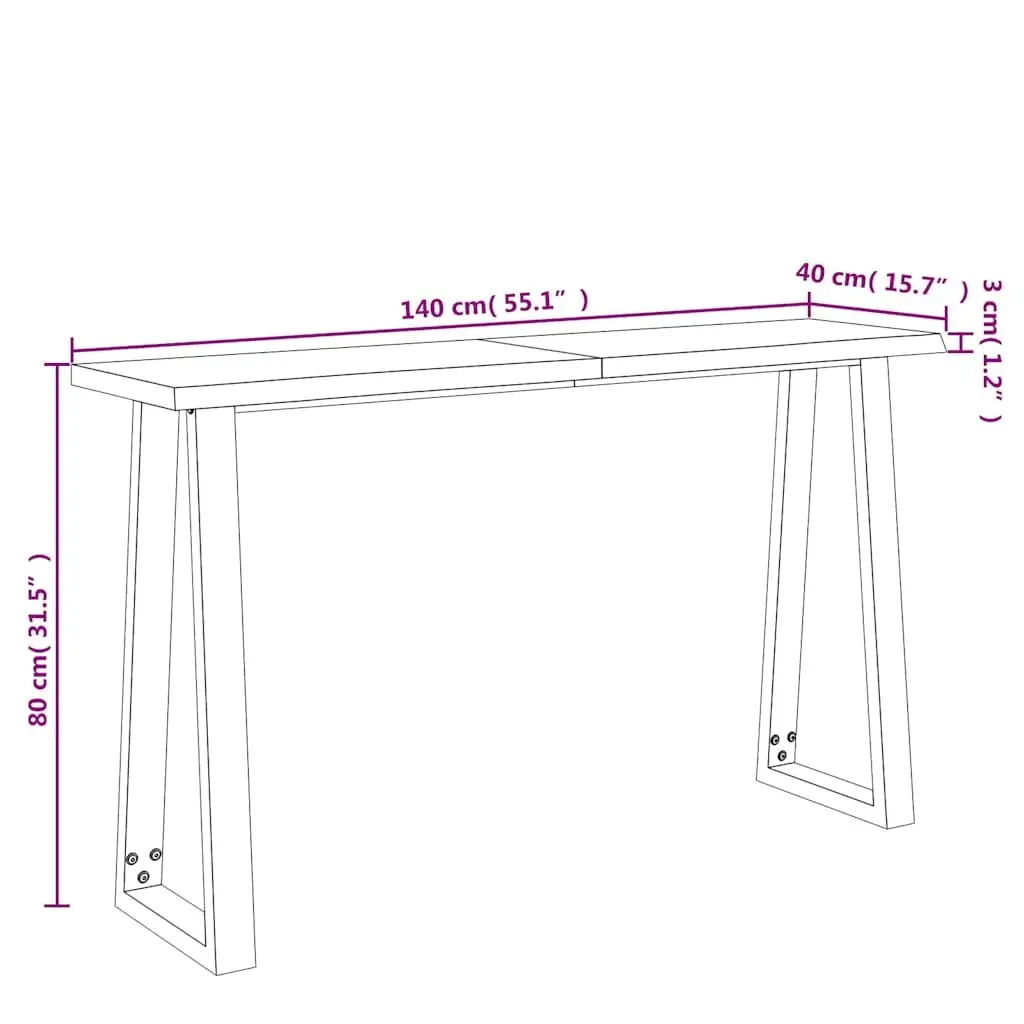 Live Edge Console Table 140x40x80cm in Solid Acacia