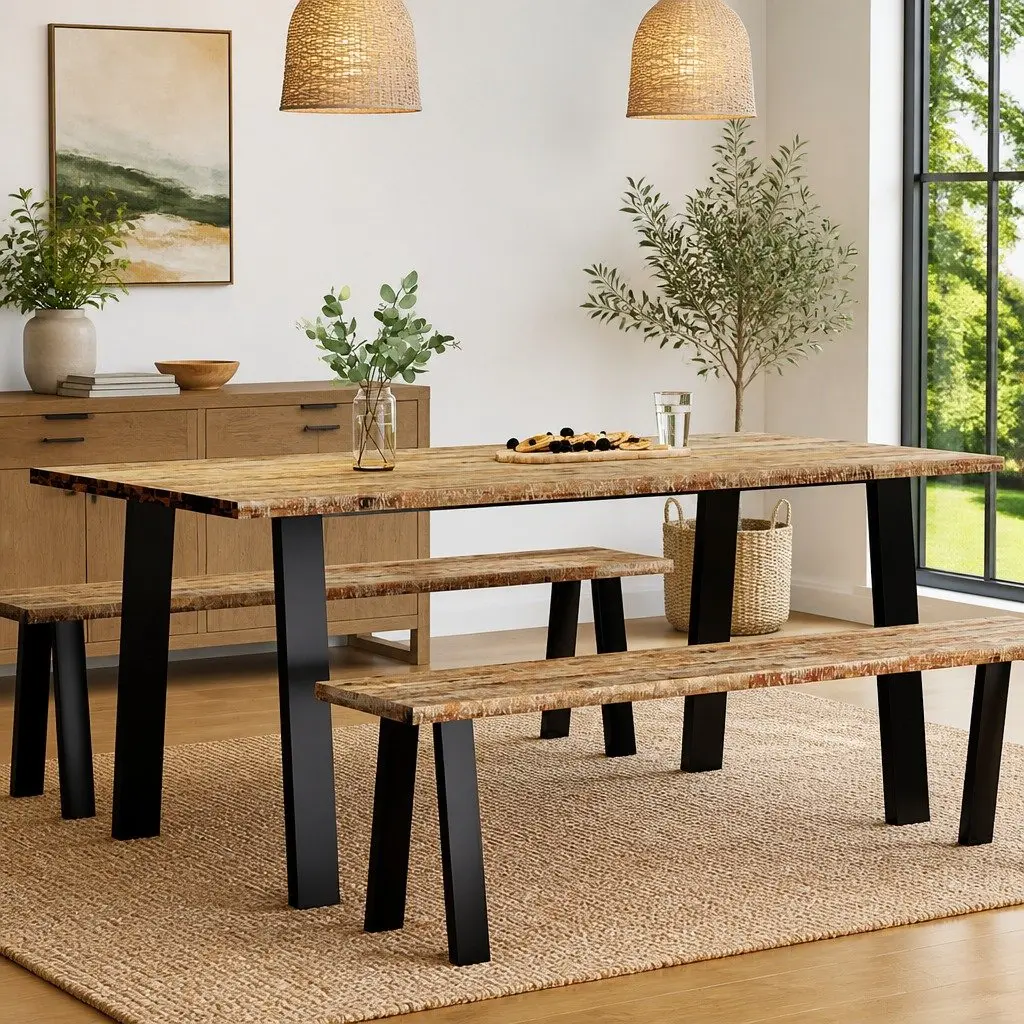 Solid Wood Acacia Dining Table with Steel Legs 150x90cm