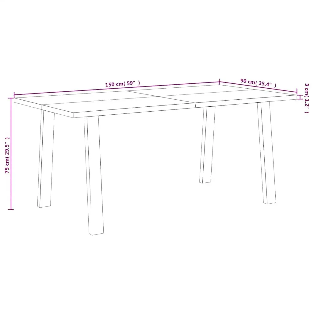 Solid Wood Acacia Dining Table with Steel Legs 150x90cm