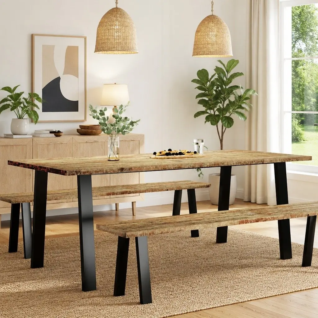 Dining Table Solid Wood Acacia 200x90x75 cm Brown Industrial Legs
