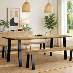 Solid Wood Acacia Dining Table 200x90x75 cm with Industrial Legs