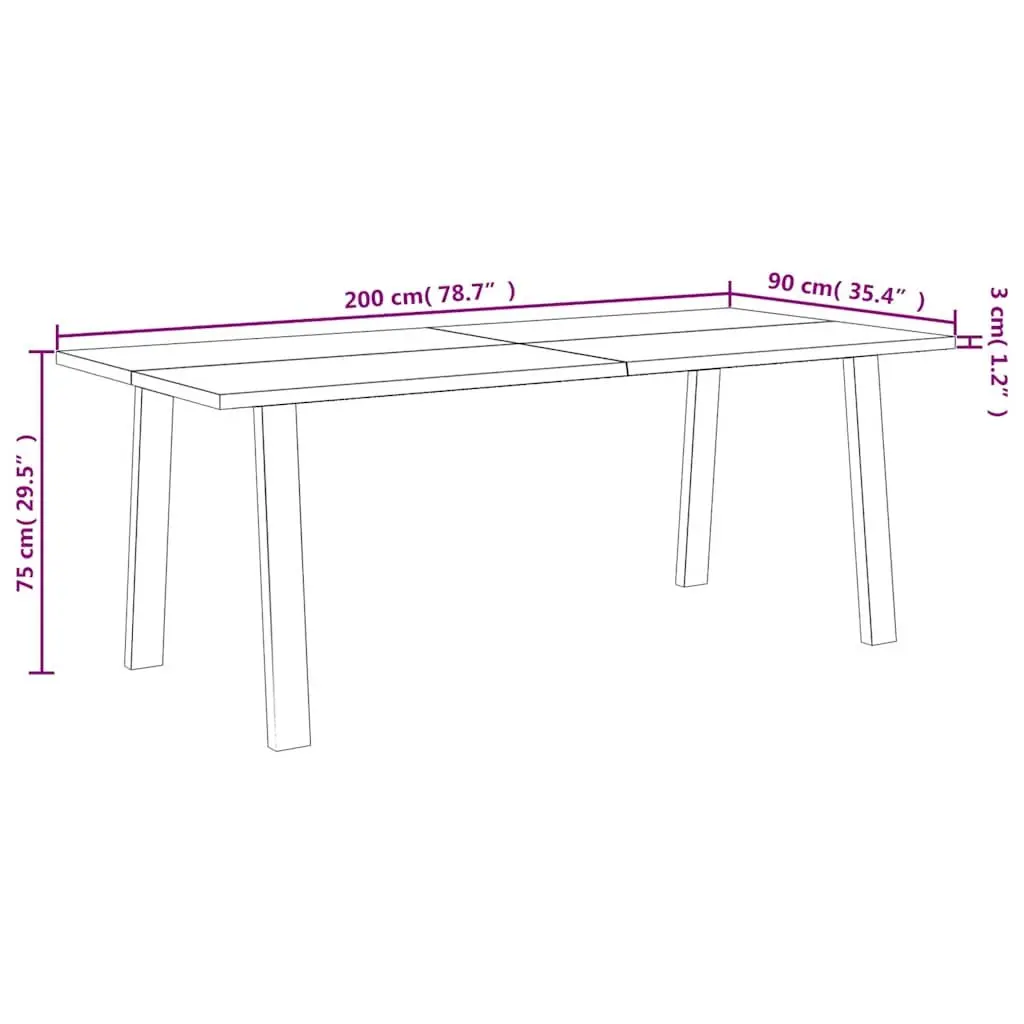 Dining Table Solid Wood Acacia 200x90x75 cm Brown Industrial Legs