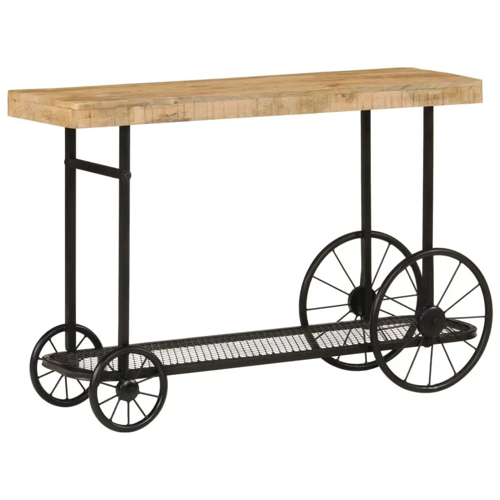 Industrial Console Table with Storage Shelf and Wheels