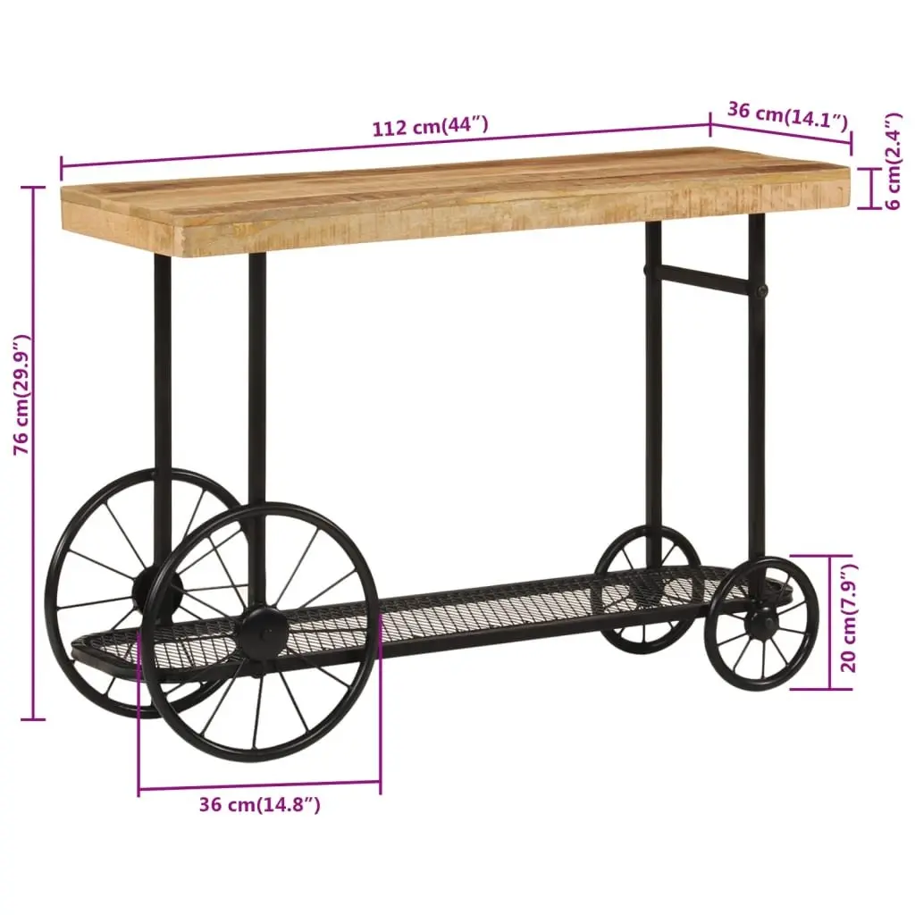 Industrial Console Table with Storage Shelf and Wheels