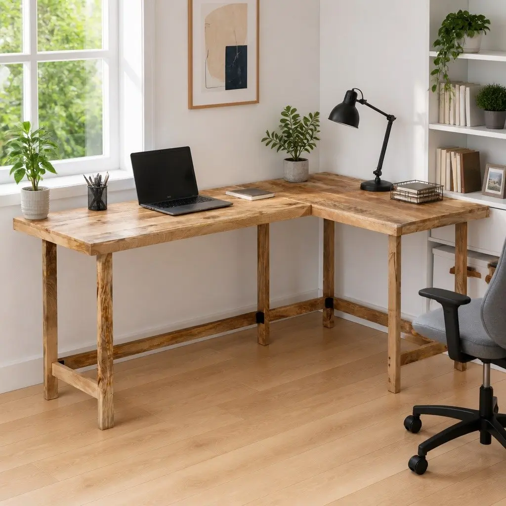 L-Shaped Desk Solid Mango Wood 165x110x75cm Brown