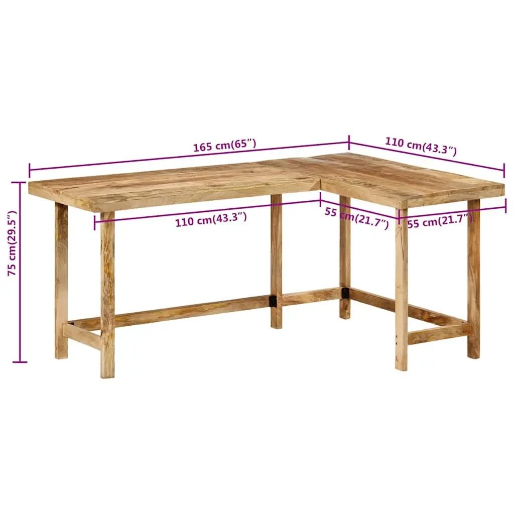 L-Shaped Desk Solid Mango Wood 165x110x75cm Brown