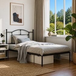 Sturdy King Single Metal Bed Frame 107x203 cm with Headboard
