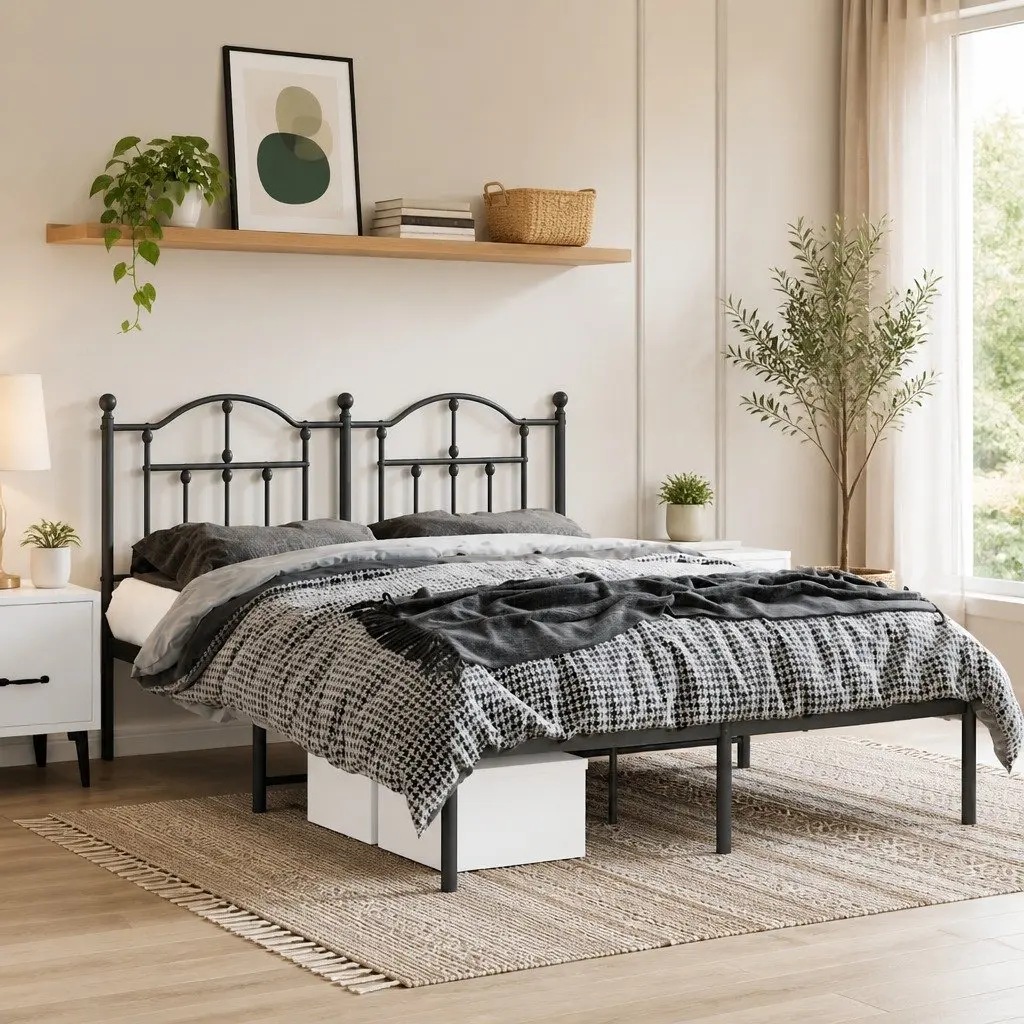 Metal Bed Frame Powder-coated Steel 135x190 cm Black