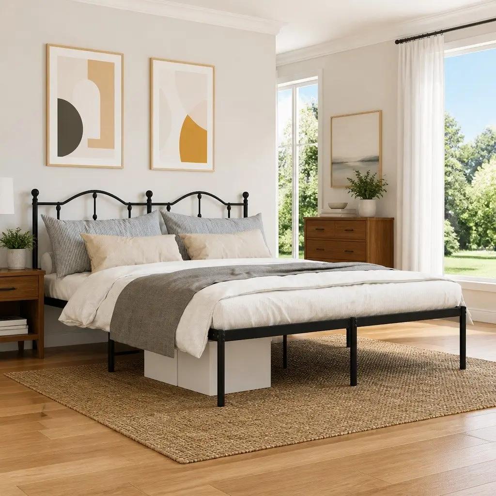 Metal Bed Frame Powder-coated Steel King 183x203 cm Black