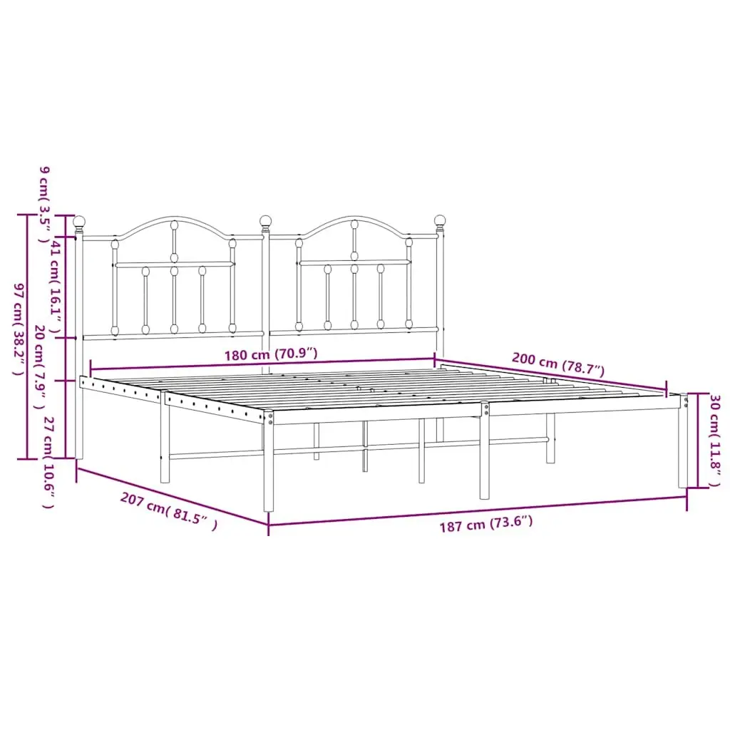 Metal Bed Frame Powder-coated Steel King 183x203 cm Black