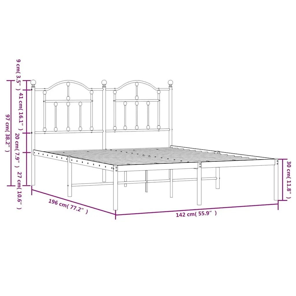 Metal Bed Frame Powder-coated Steel 135x190 cm White