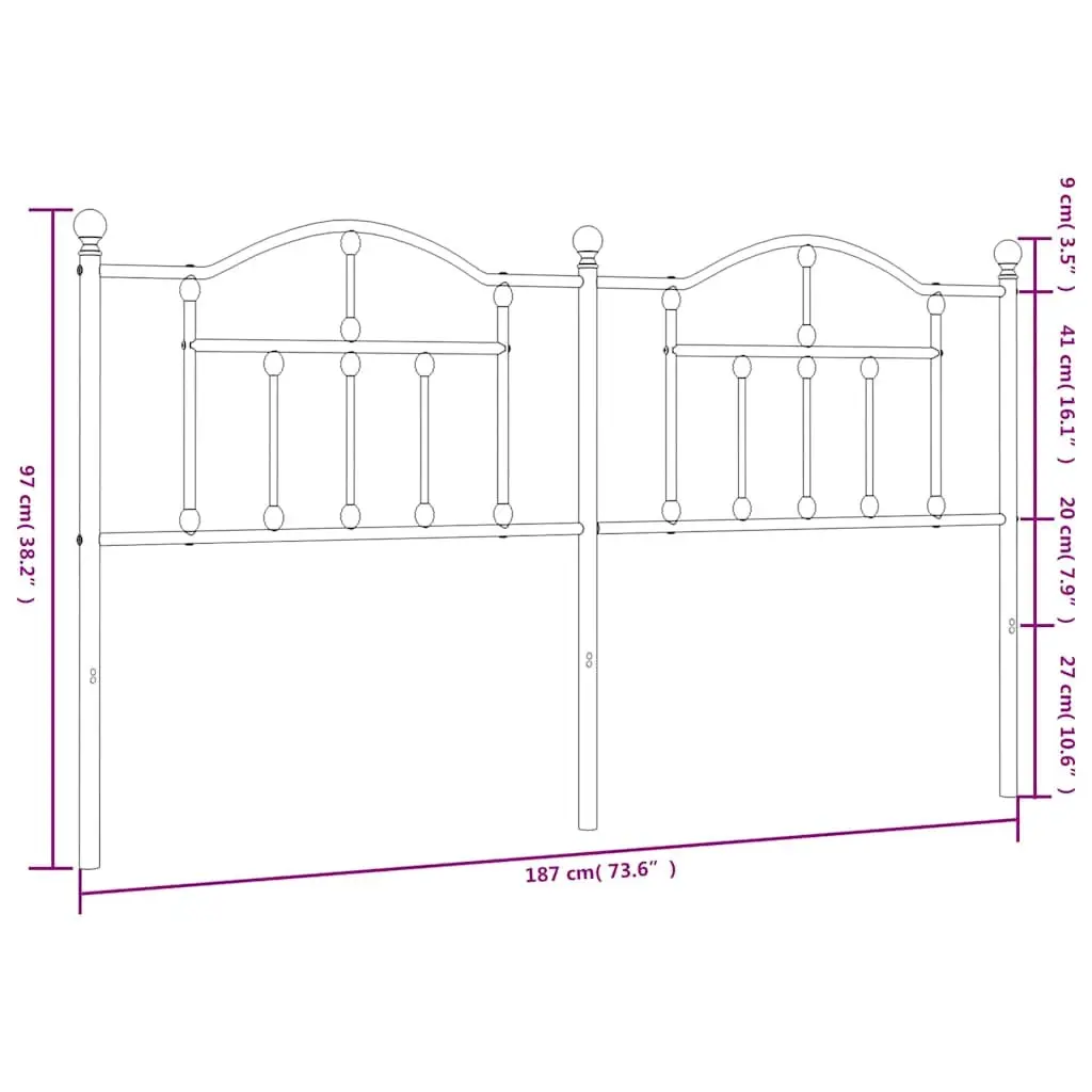 White Metal Headboard 180cm for Bed Frames