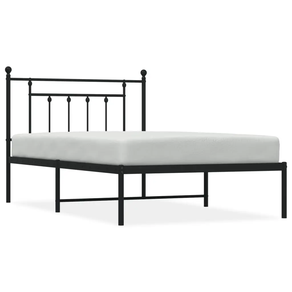 Black Metal Bed Frame with Headboard 107x203cm