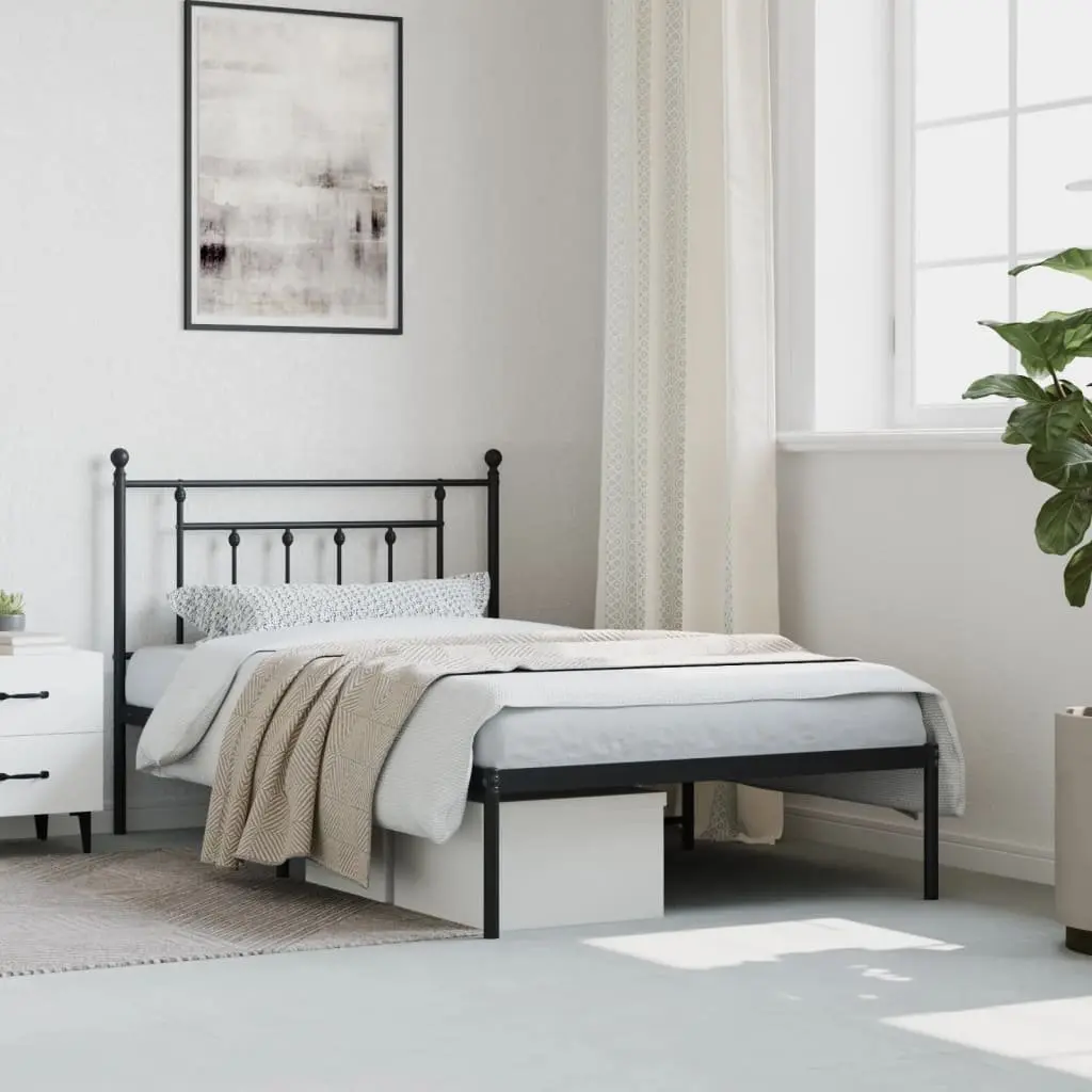 Black Metal Bed Frame with Headboard 107x203cm