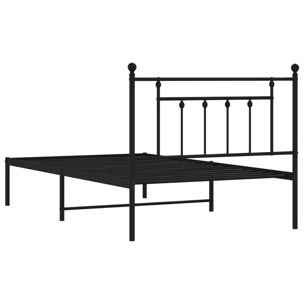 Black Metal Bed Frame with Headboard 107x203cm