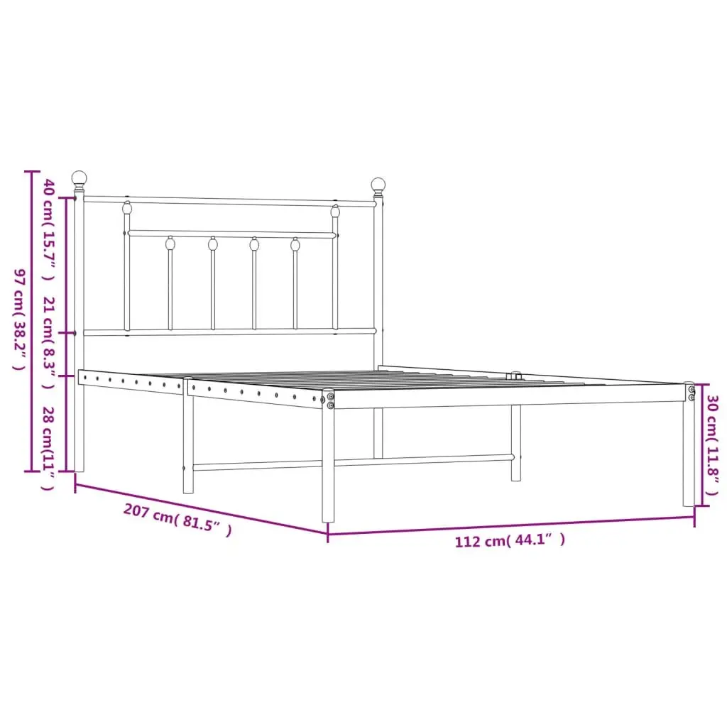 Black Metal Bed Frame with Headboard 107x203cm
