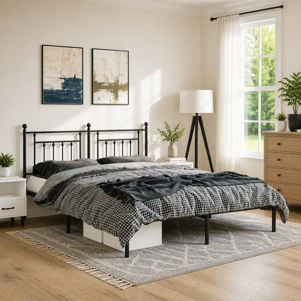 Metal Bed Frame Powder-coated Steel 135x190 cm Black