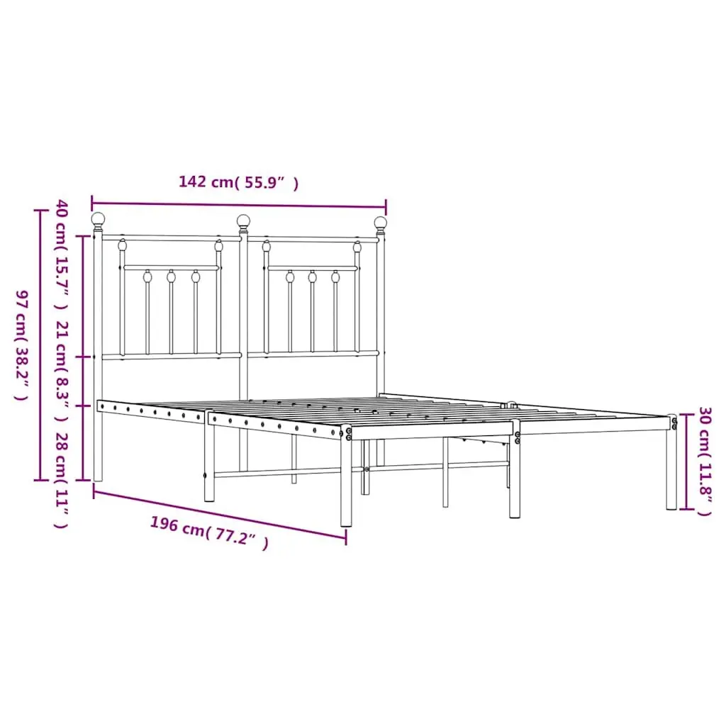 Metal Bed Frame Powder-coated Steel 135x190 cm Black