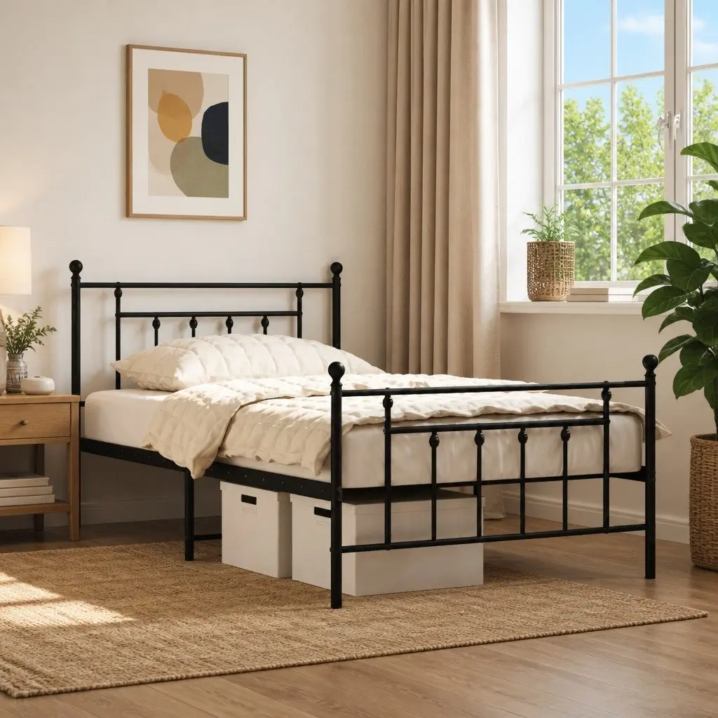 King Single Metal Bed Frame 107x203cm Black