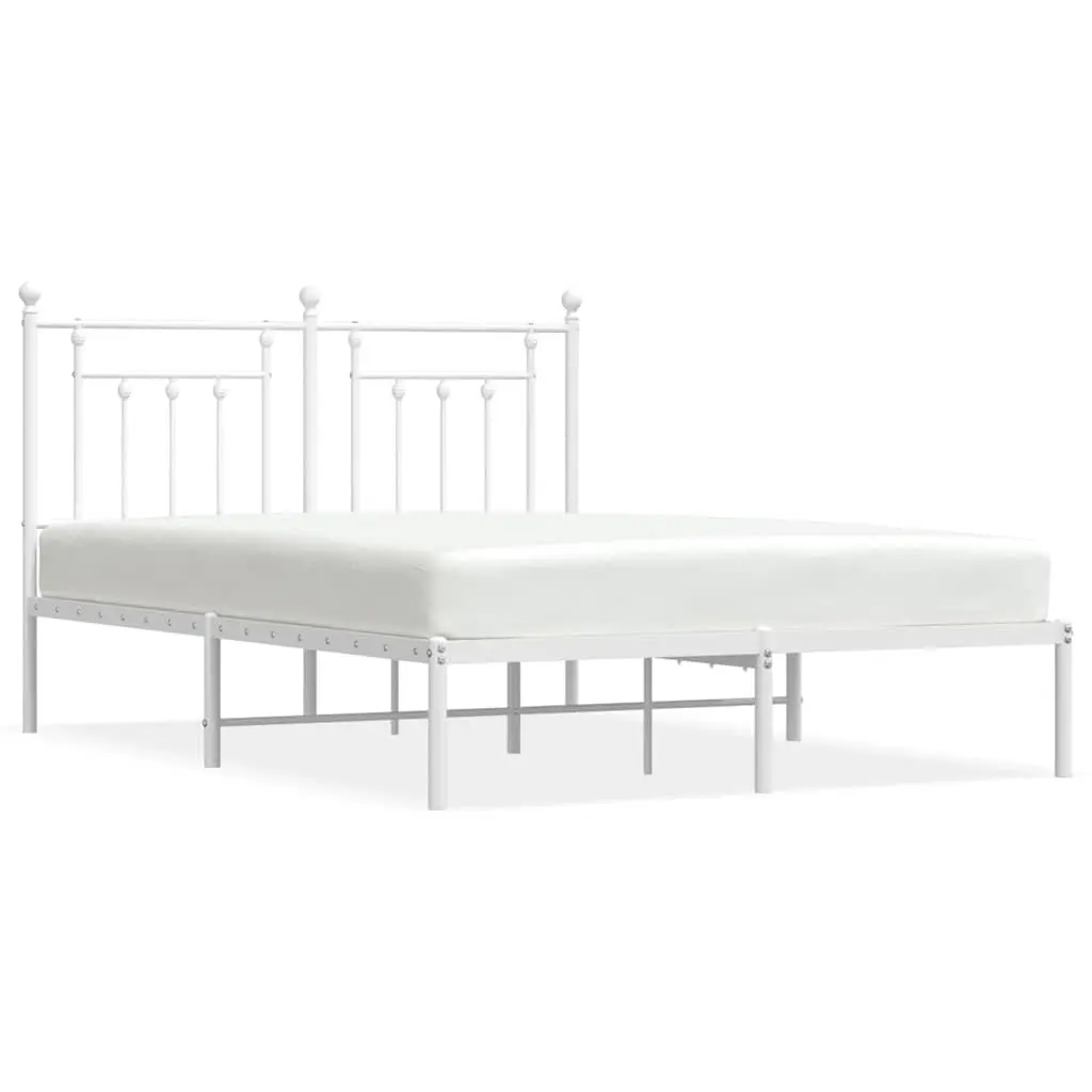 White Metal Bed Frame with Headboard 150x200 cm