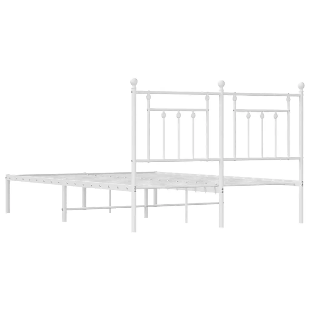 White Metal Bed Frame with Headboard 150x200 cm
