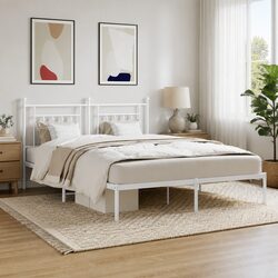 Sturdy King Size Metal Bed Frame with Headboard in White