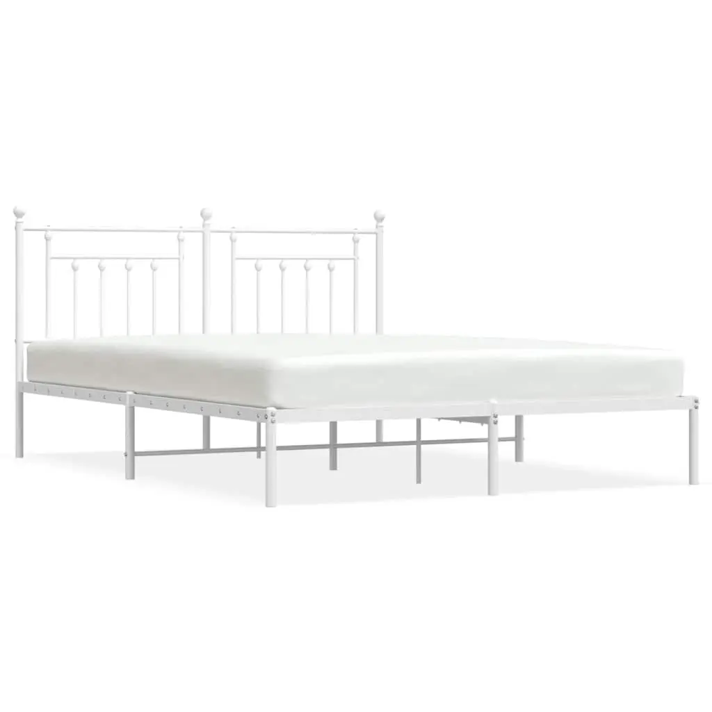 Metal Bed Frame King Size Powder-coated Steel White