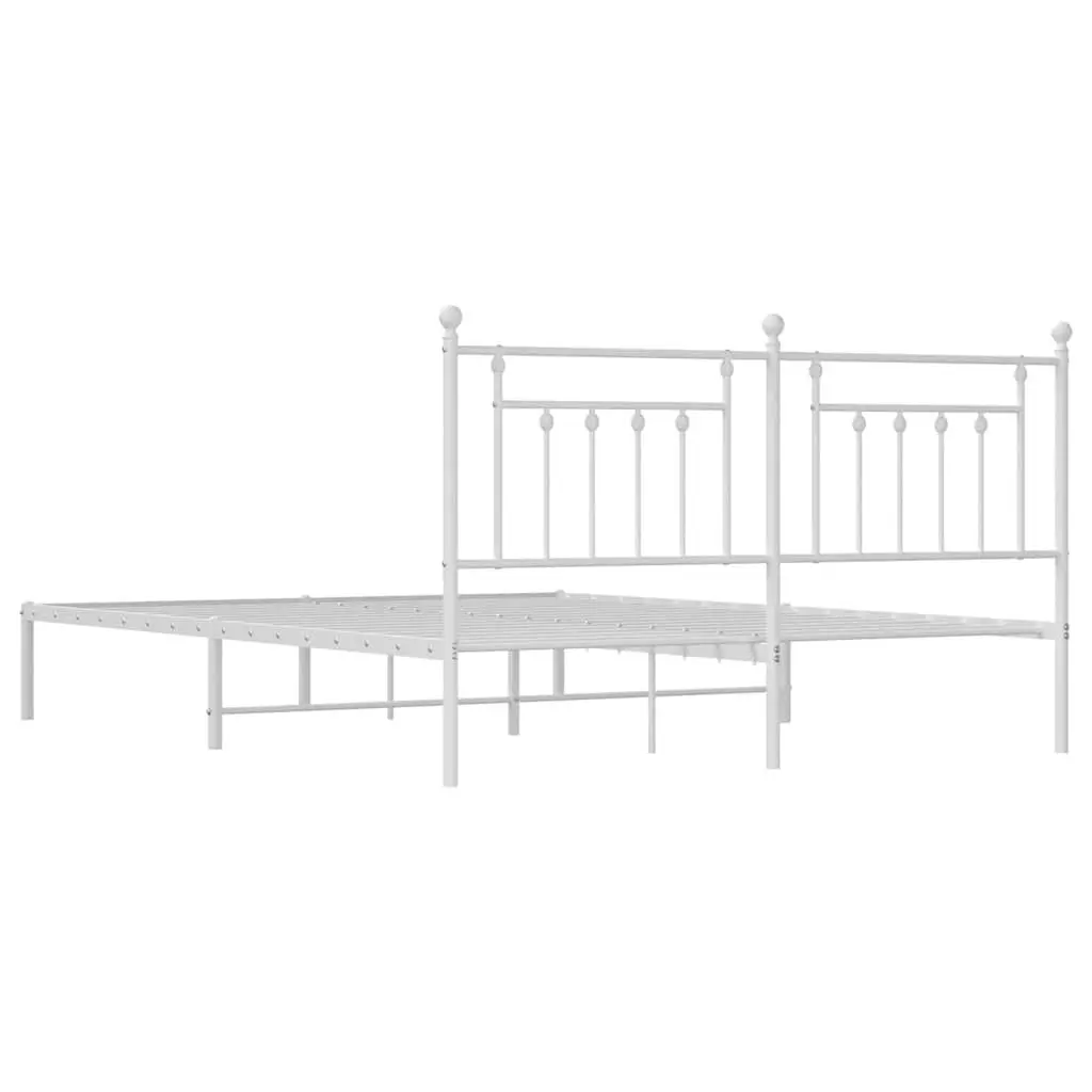 Metal Bed Frame King Size Powder-coated Steel White