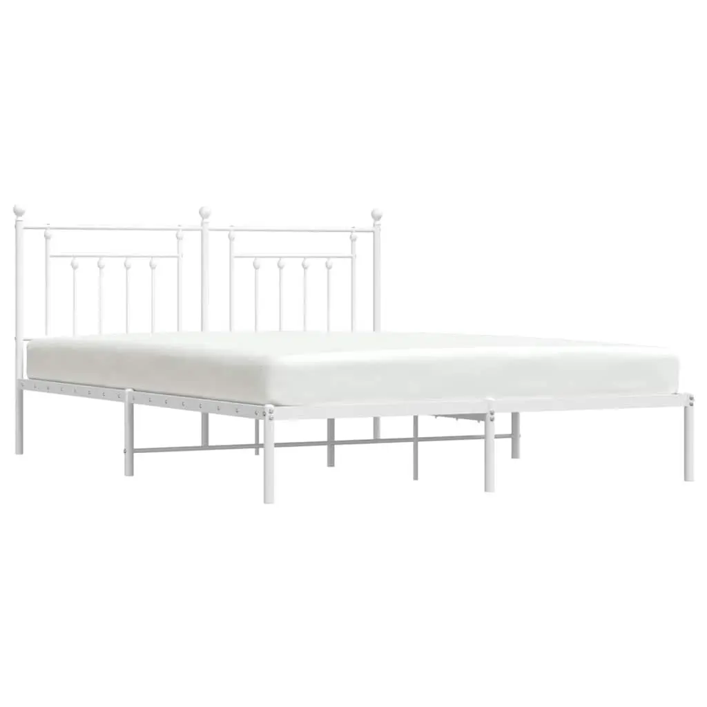 Metal Bed Frame King Size Powder-coated Steel White