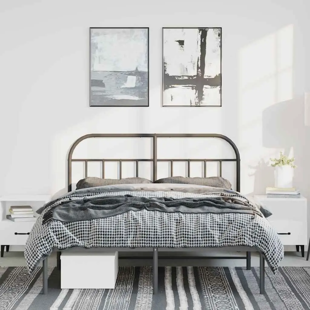 Black Metal Bed Frame 150x200 cm with Headboard