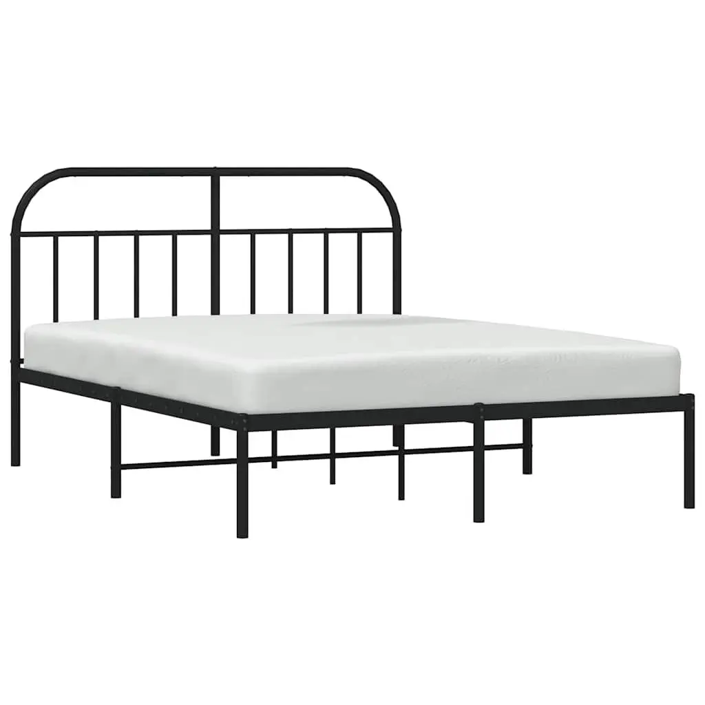 Black Metal Bed Frame 150x200 cm with Headboard