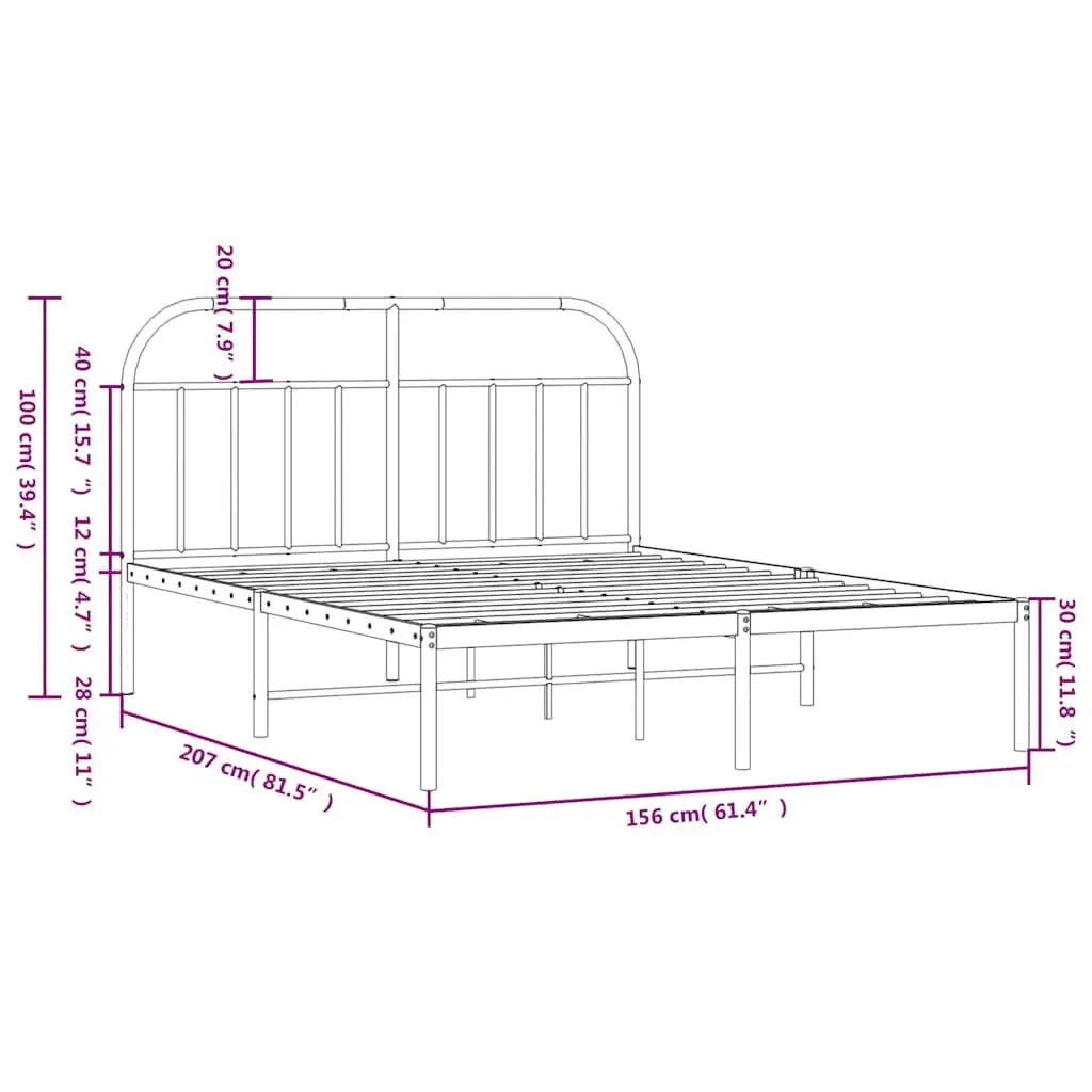 Black Metal Bed Frame 150x200 cm with Headboard