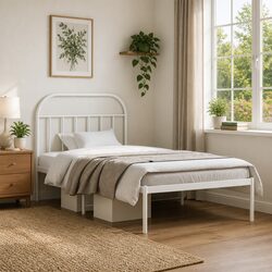 Sturdy King Single Metal Bed Frame with White Headboard