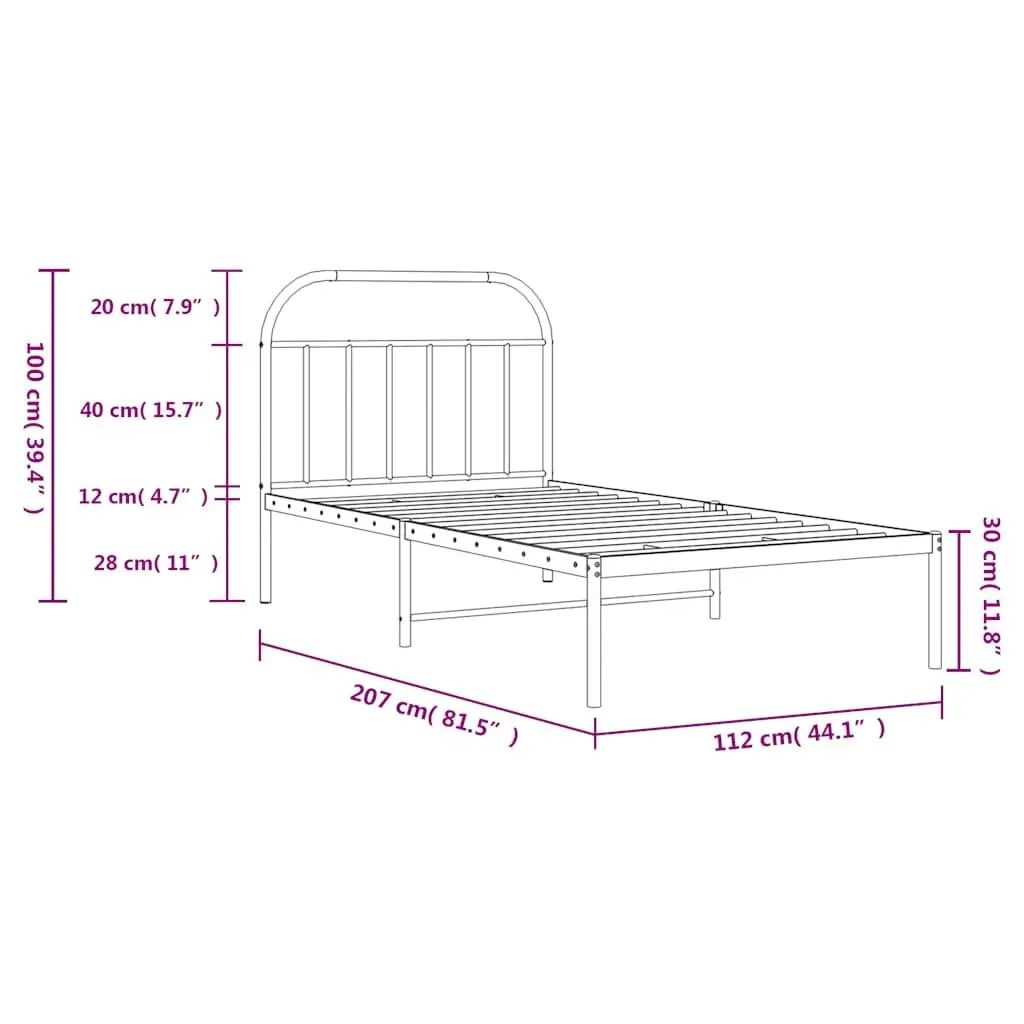 King Single Metal Bed Frame with White Headboard