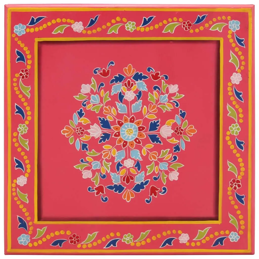 Pink Hand-Painted Mango Wood Coffee Table for Living Rooms