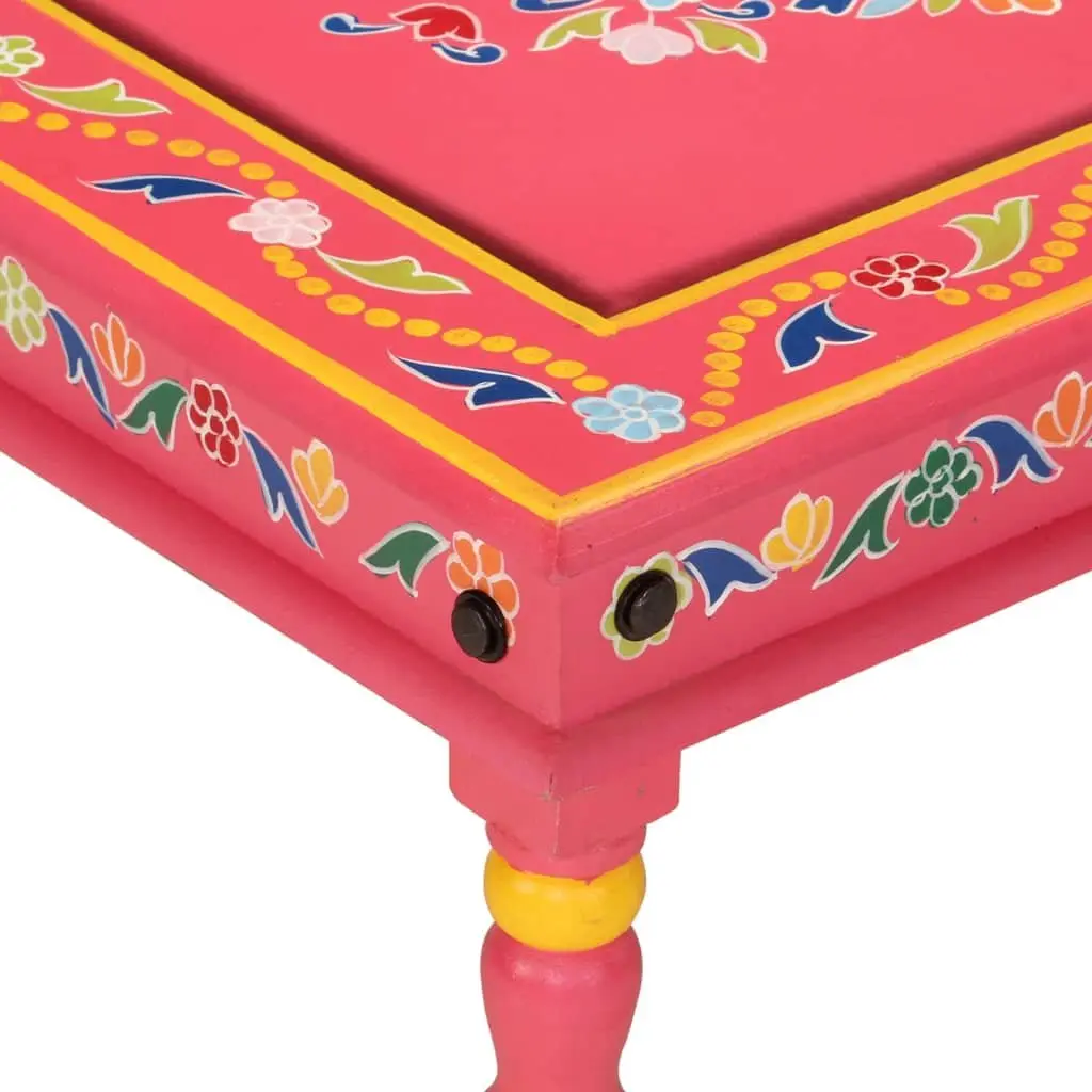 Pink Hand-Painted Mango Wood Coffee Table for Living Rooms