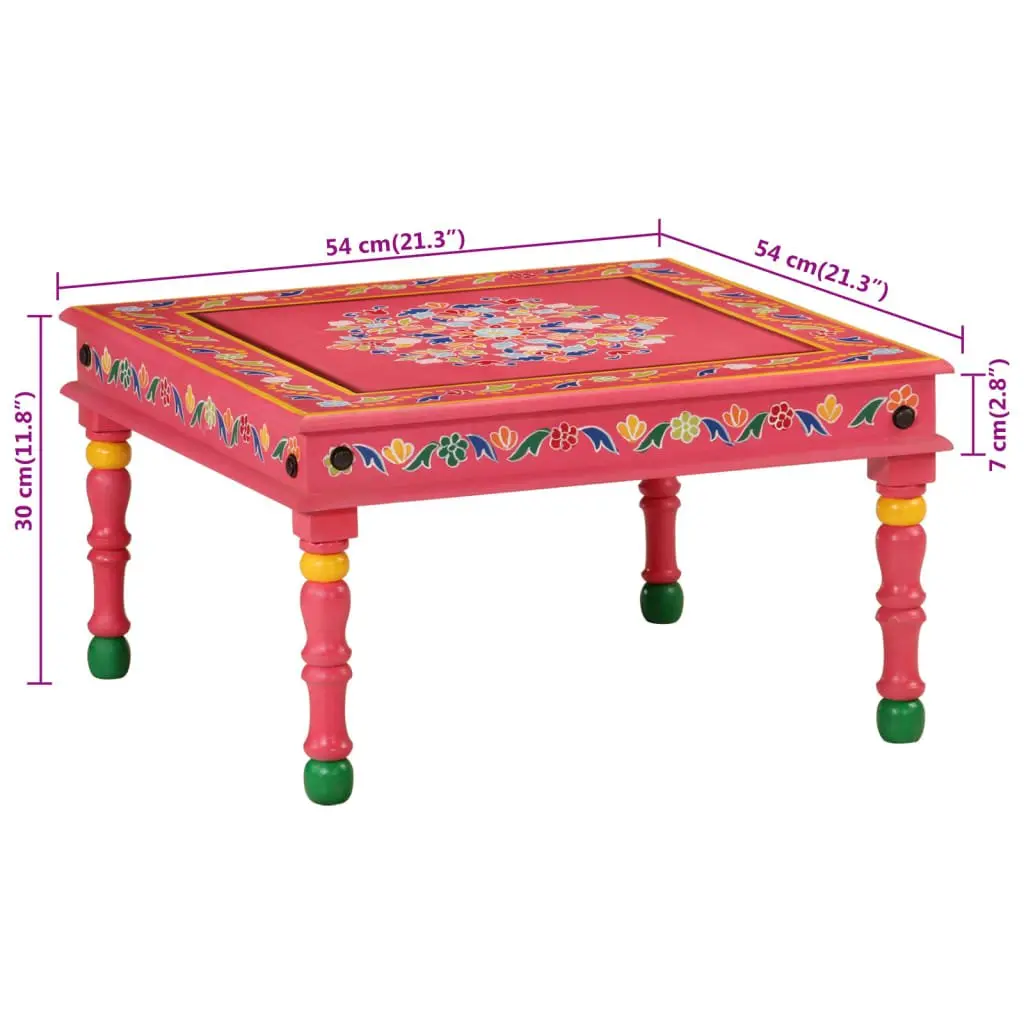 Pink Hand-Painted Mango Wood Coffee Table for Living Rooms