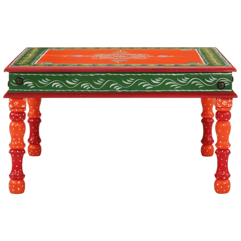 Hand Painted Orange Coffee Table in Solid Mango Wood