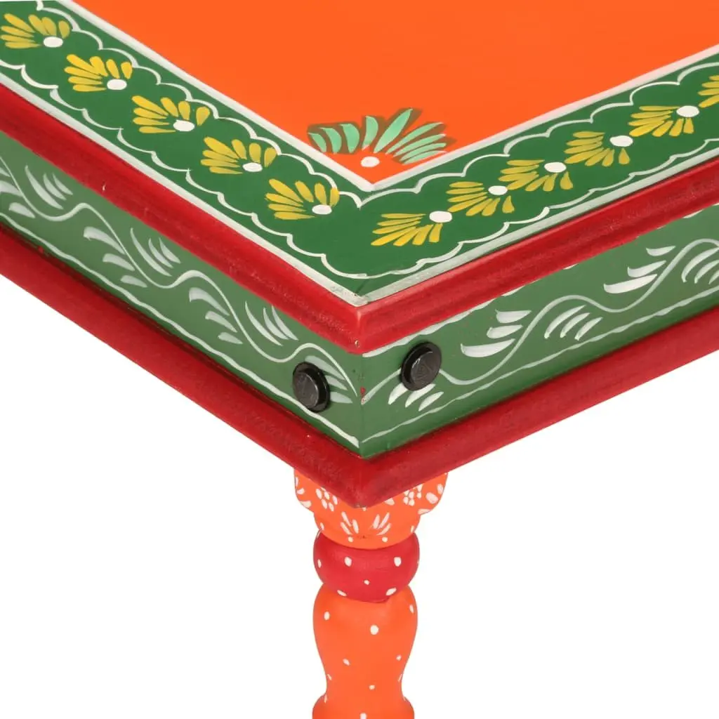 Hand Painted Orange Coffee Table in Solid Mango Wood