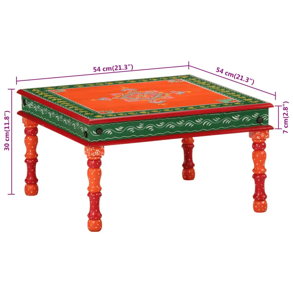 Hand Painted Orange Coffee Table in Solid Mango Wood
