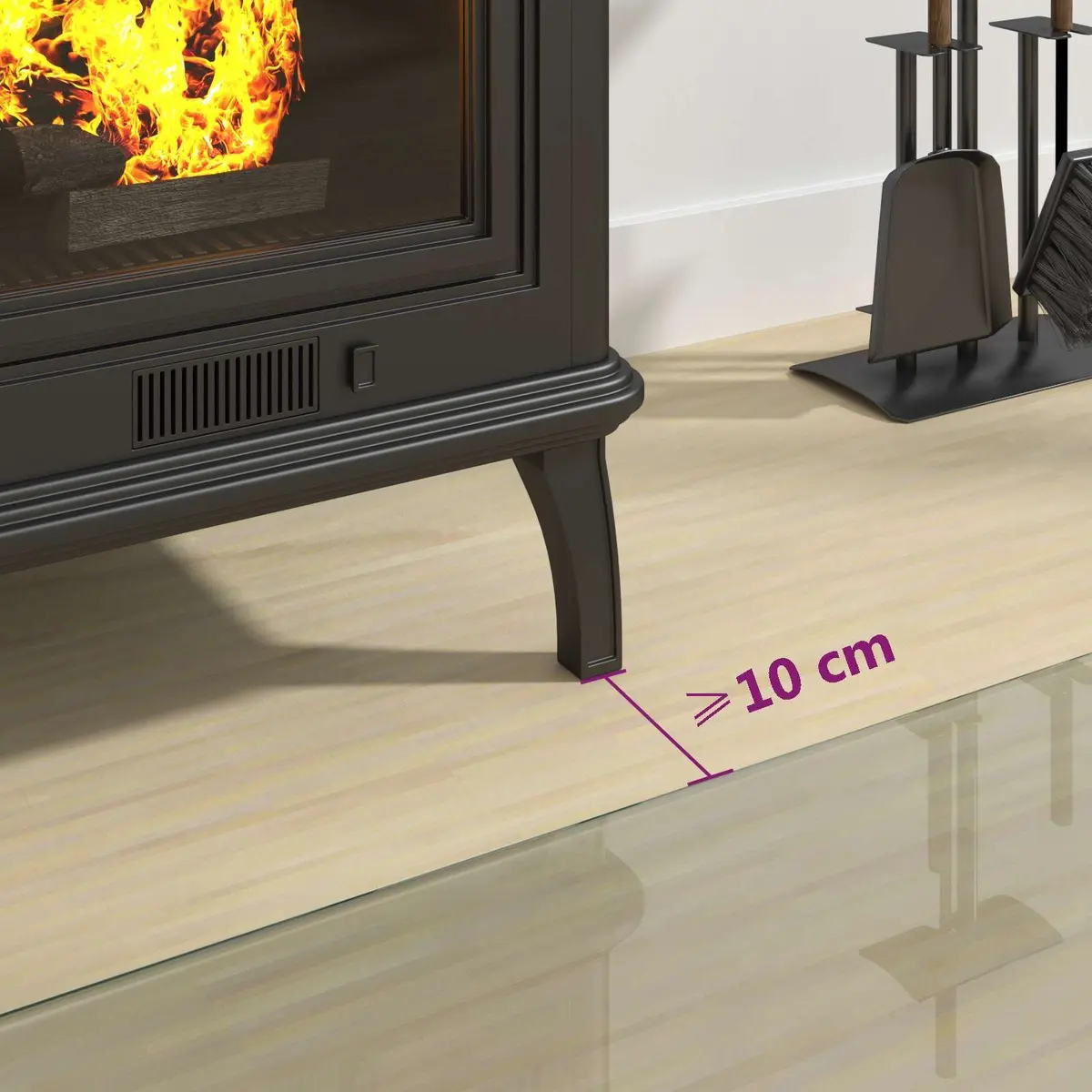 Fireplace Hearth Pad Tempered Glass 1000 x 500 mm Transparent