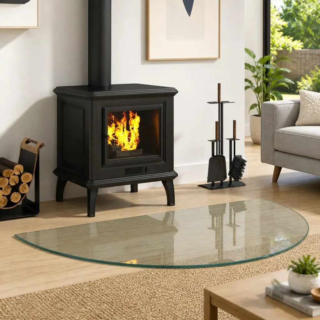 Fireplace Hearth Protector Tempered Glass 1000 x 600 mm Transparent