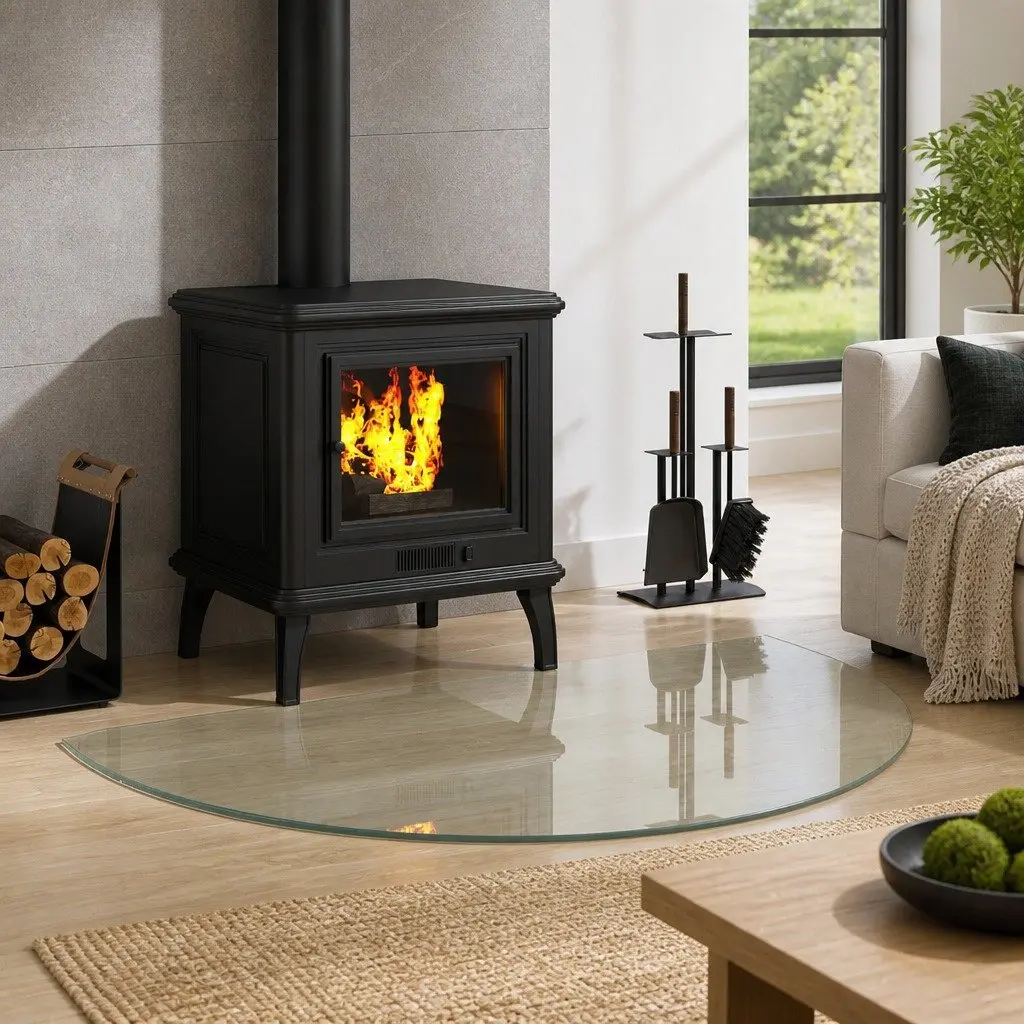 Fireplace Hearth Pad Tempered Glass 1000 x 600 mm Transparent Heat Resistant