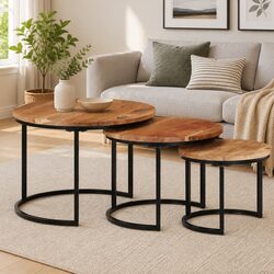 3-Piece Nesting Tables Set in Solid Acacia Wood