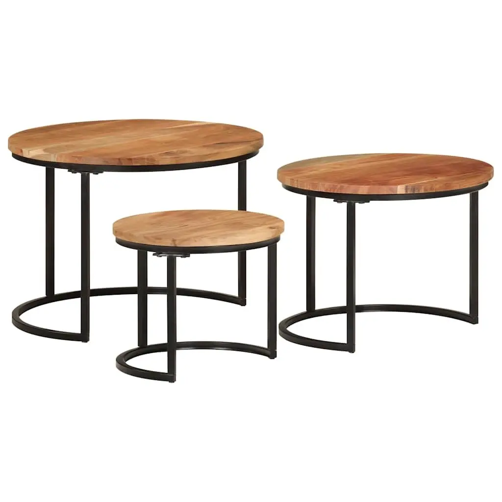 3-Piece Nesting Tables Set in Solid Acacia Wood